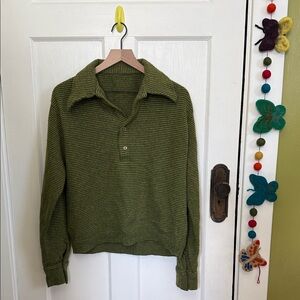 Vintage 70’s Knit Wool Green Striped Sweater